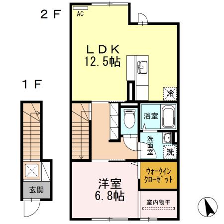 D-ROOM柳井 1LDKT(1LDK/2階)の間取り写真