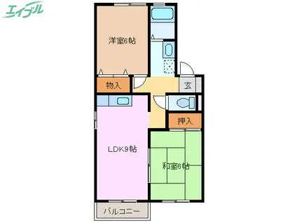 ロイヤルガーデン B(2DK/2階)の間取り写真