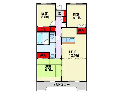 エクセレント中井(3LDK/9階)の間取り写真