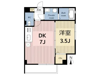 ハピネス渋江(1DK/3階)の間取り写真