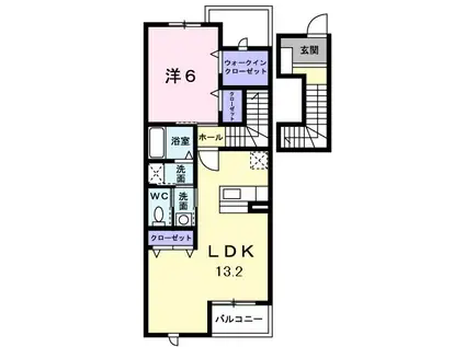 クラージュA棟(1LDK/2階)の間取り写真