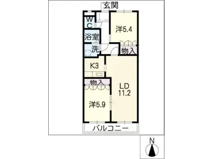 ヴィンテージ マルコウ A棟(2LDK/2階)の間取り写真