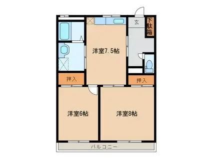 ロイヤルヒルズ門池(2DK/3階)の間取り写真