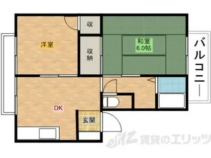 メロディ―ハイツ高槻I(2DK/1階)の間取り写真