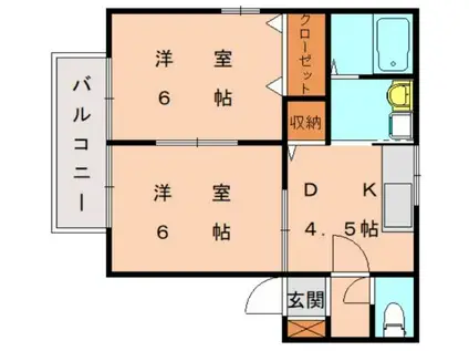 コンフォート(2DK/2階)の間取り写真