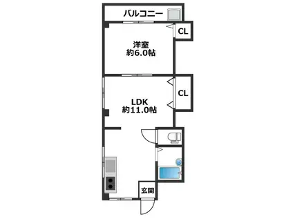 メゾンド・マリン(1LDK/2階)の間取り写真