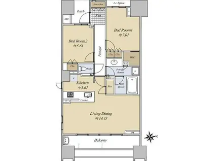 シティテラス名古屋代官町(2LDK/15階)の間取り写真