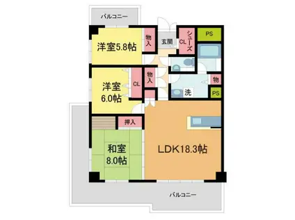 清香マンション(3LDK/3階)の間取り写真