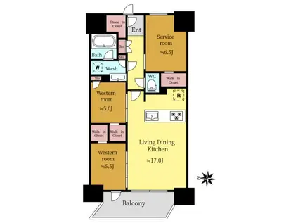 レーベン水戸 ONE STATE TOWER(2SLDK/12階)の間取り写真