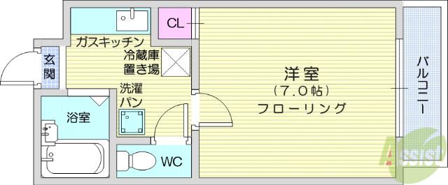 サンプレイスヒルズ(1K/2階)の間取り写真
