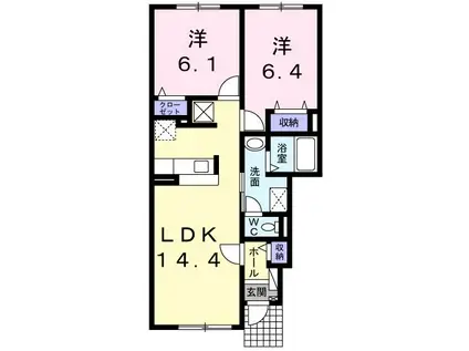 リヴィエールII(2LDK/1階)の間取り写真