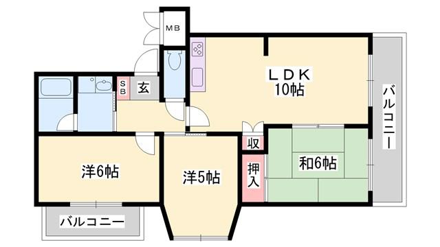 サニーハイツ嵐山(3LDK/3階)の間取り写真