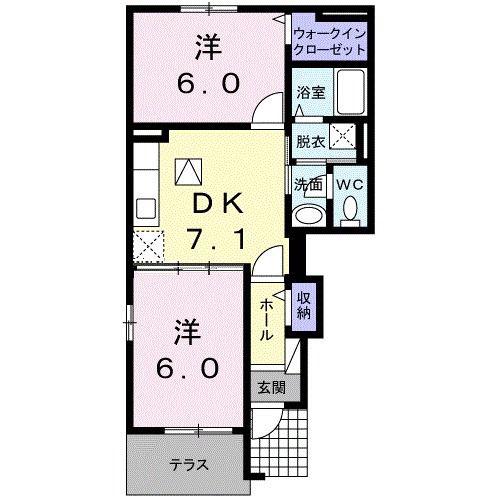 グラン ソーレII(2DK/1階)の間取り写真