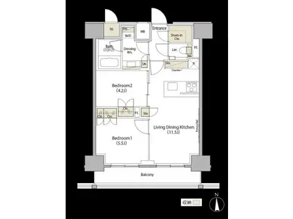 パークハビオ飯田橋(2LDK/7階)の間取り写真