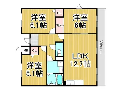 テーミス門ノ前(3LDK/3階)の間取り写真