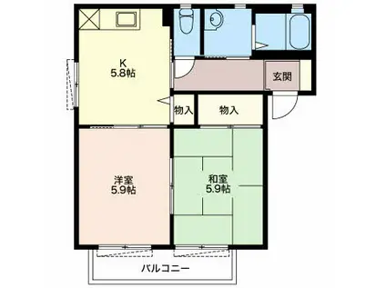 EDEL HEIM I A棟(2K/2階)の間取り写真