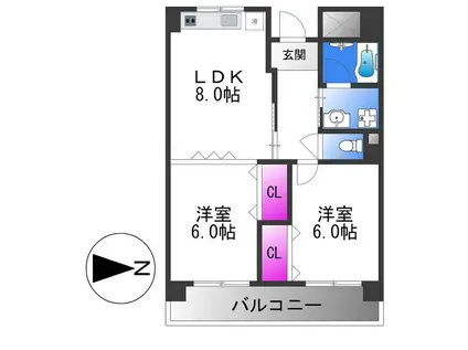 川辺辻岡マンション(2LDK/7階)の間取り写真