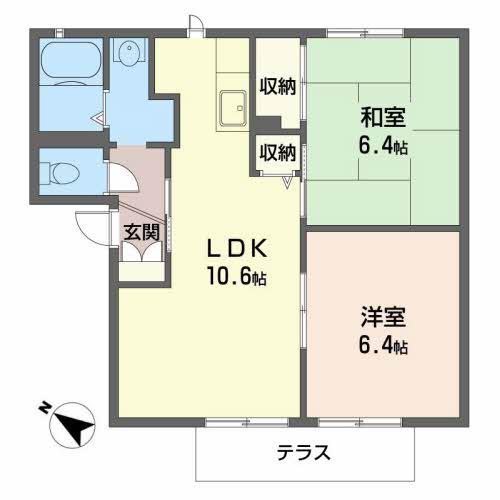 コスモスハイツ(2LDK/1階)の間取り写真