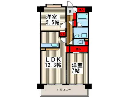プリーザメント鳩ヶ谷(2LDK/1階)の間取り写真