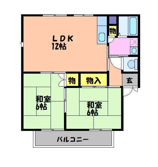 ウエスト NEW HOUSE B(2LDK/2階)の間取り写真