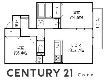 ラフォンテ 野洲市行畑(2LDK/1階)の間取り写真