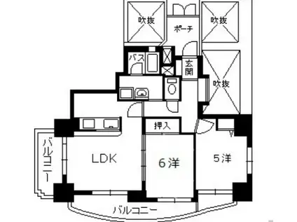 ライオンズマンション比治山公園(2LDK/6階)の間取り写真