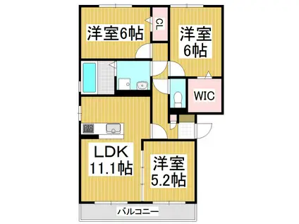 ロイヤルコート大瀬木 II(3LDK/2階)の間取り写真