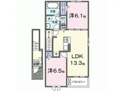 フロントパークひこねII(2LDK/2階)の間取り写真