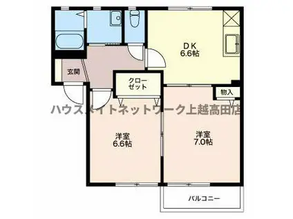 ガーデンプレイス(2DK/2階)の間取り写真