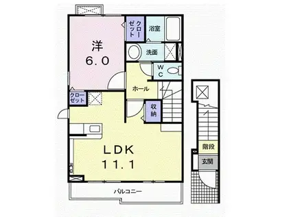 メロディー(1LDK/2階)の間取り写真