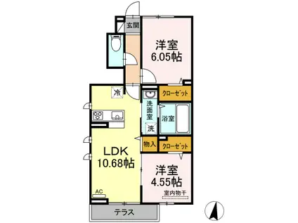 ソレイユ三原台(2LDK/1階)の間取り写真