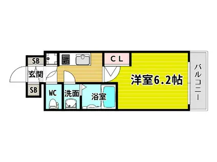 エスリード南堀江グランツ(1K/2階)の間取り写真