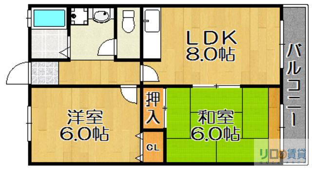 ベラカーサ野上(2LDK/1階)の間取り写真