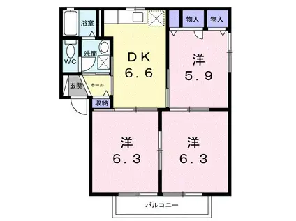ブランドールSUNAGA B(3DK/2階)の間取り写真