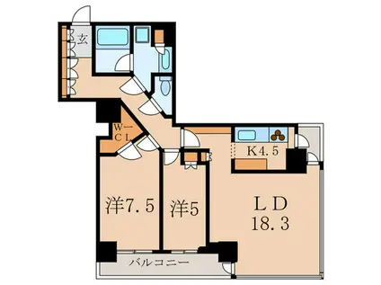 パ-クタワー芝浦ベィワード・アーバンウィング(2LDK/13階)の間取り写真