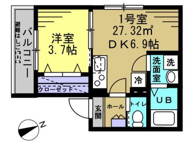 メゾン市川南(1DK/3階)の間取り写真