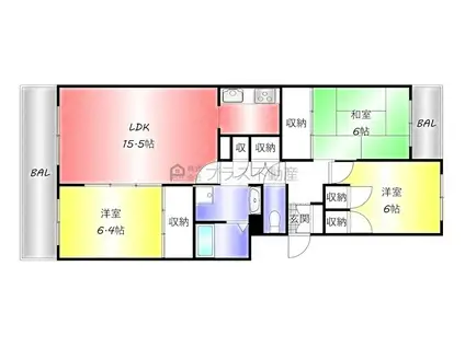 ビオス殿町(3LDK/3階)の間取り写真