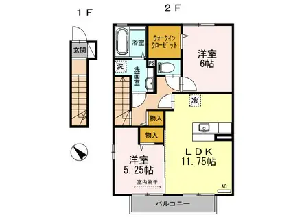 ボナール中の島B(2LDK/2階)の間取り写真