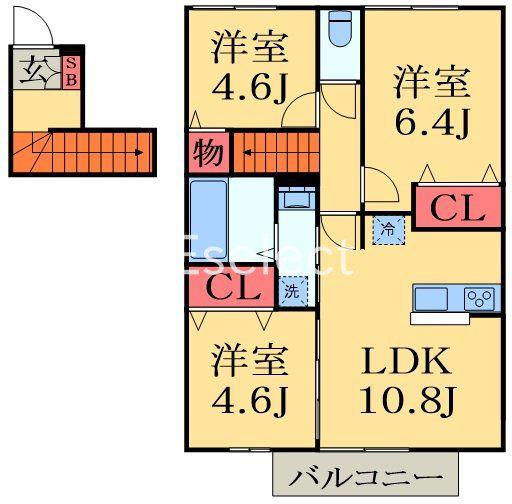 フォレストウッド A棟(3LDK/2階)の間取り写真