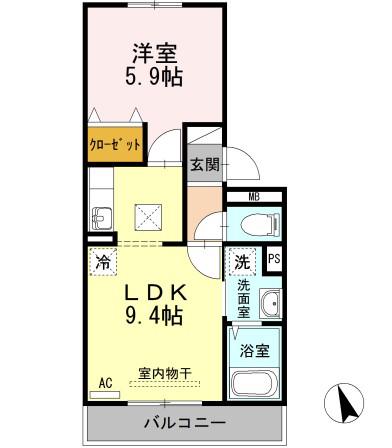 エスポワール新広(1LDK/3階)の間取り写真