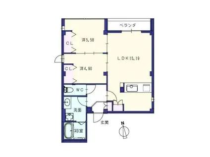 CASA UNO(2LDK/2階)の間取り写真