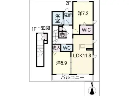 マノワールステラ(2LDK/2階)の間取り写真