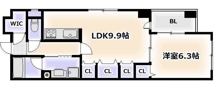 ノステルコート夕陽丘(1LDK/10階)の間取り写真
