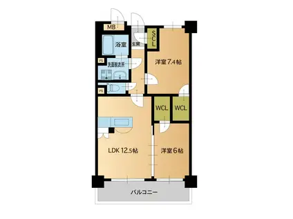 グランパル博多(2LDK/6階)の間取り写真