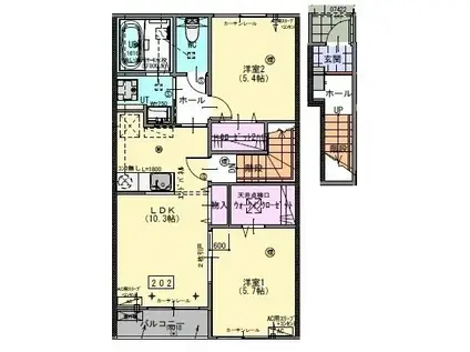 つくばエクスプレス つくば駅 バス乗車時間:25分 最寄りバス停で下車 徒歩2分 2階建 築10年(2LDK/2階)の間取り写真