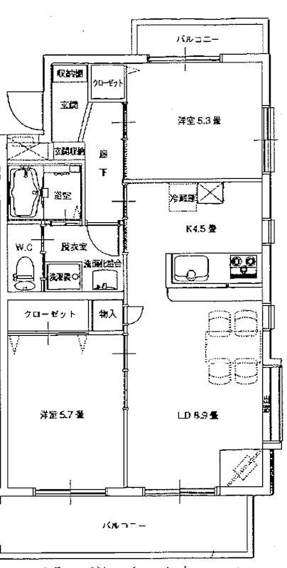 マイシャトー国府台D(2LDK/2階)の間取り写真