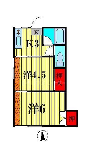 ハイツ畑野(2K/2階)の間取り写真