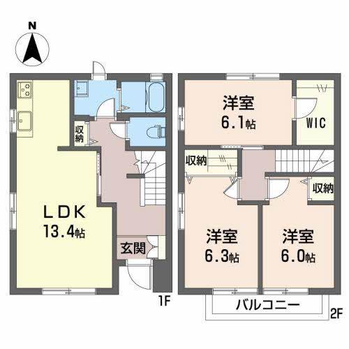 タウンハウス三本柳(3LDK/1階)の間取り写真