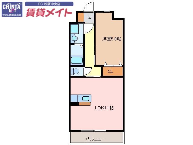 シャンティーク(1LDK/6階)の間取り写真