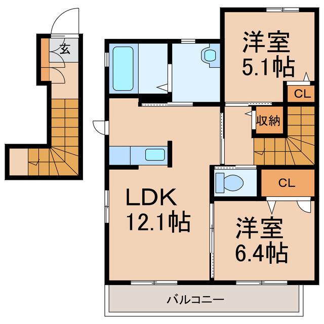 シャーメゾン紀三井寺(2LDK/2階)の間取り写真